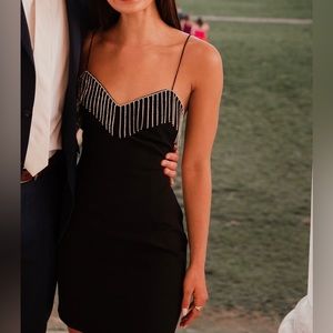 Black Zara Dress with Rhinestone Fringe Sweetheart Neckline